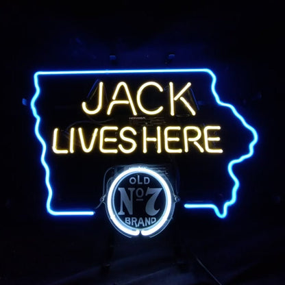 Jack Lives Here Old 7 Brand with Iowa Maps Neon Signs - Club Rehab