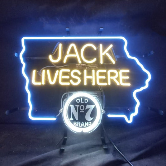 Jack Lives Here Old 7 Brand with Iowa Maps Neon Signs - Club Rehab