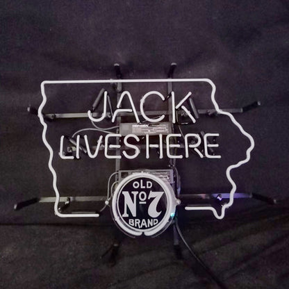 Jack Lives Here Old 7 Brand with Iowa Maps Neon Signs - Club Rehab