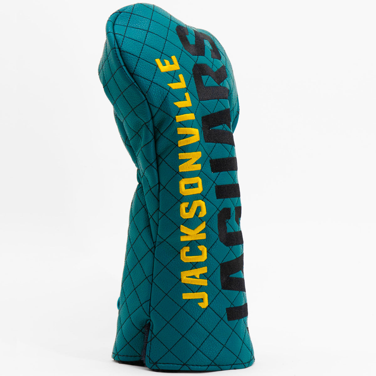 Jacksonville Jaguars solid quilted driver headcover, close-up of diamond stitching and exterior texture