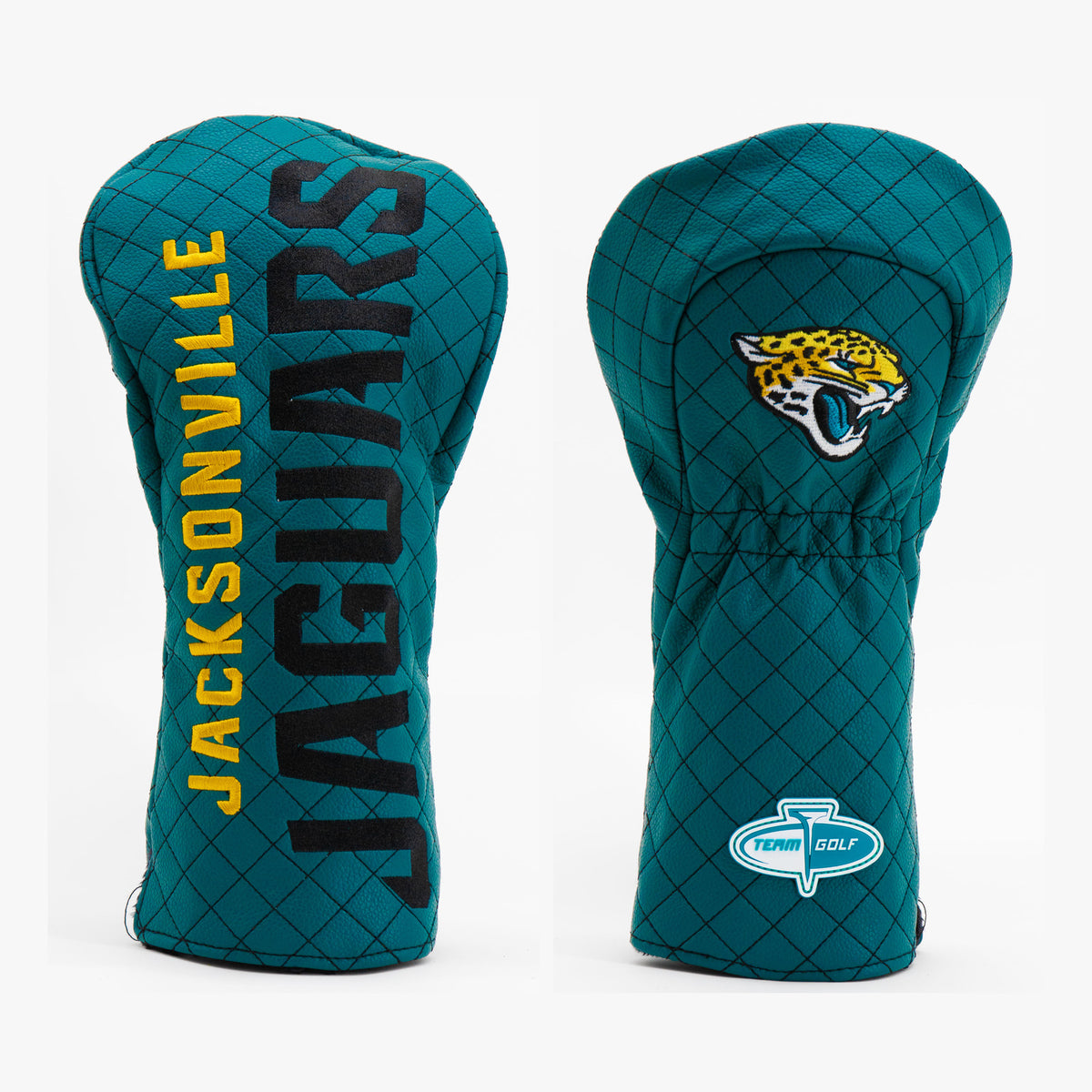 Jacksonville Jaguars Solid Quilted Driver Headcover, front and back views