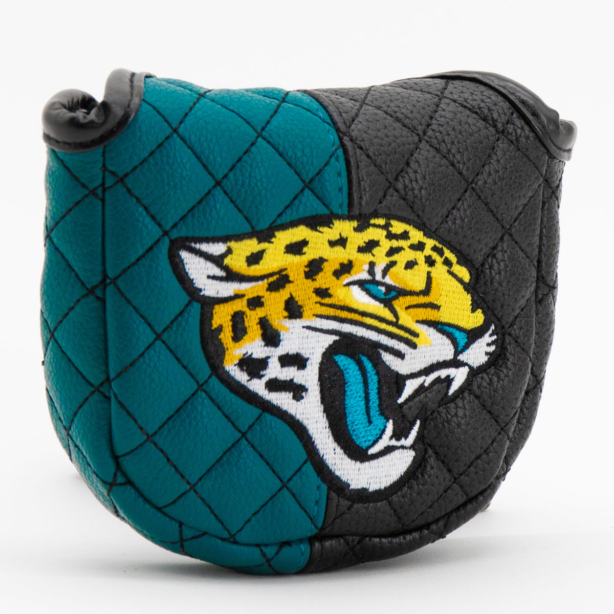 Jacksonville Jaguars Split Mallet Putter quilted headcover, angled view