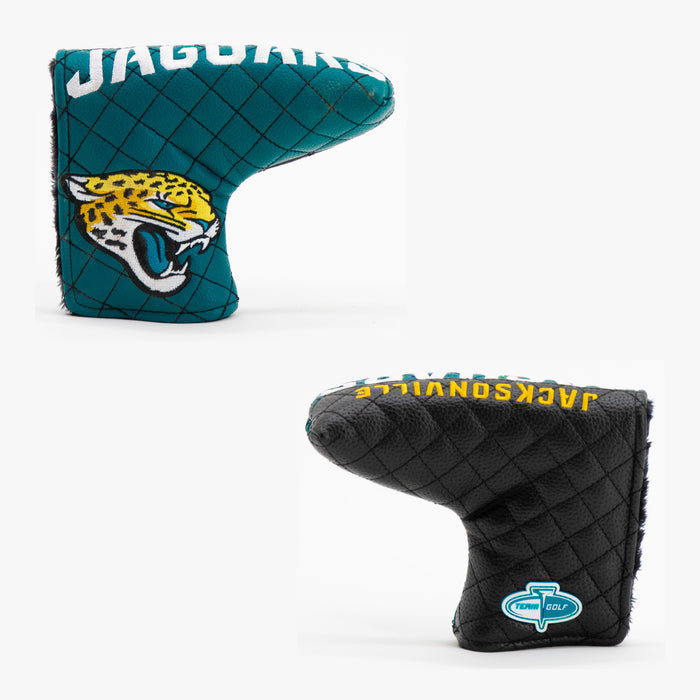 Jacksonville Jaguars Split Quilted Blade Putter Cover, front and back views