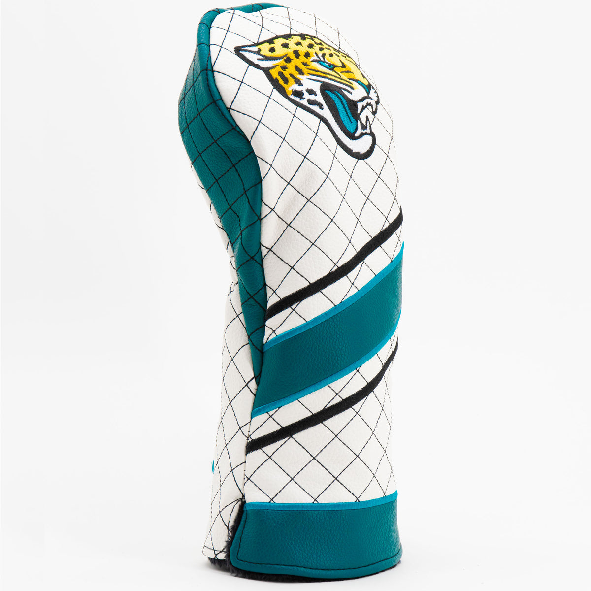 Jacksonville Jaguars Striped Driver quilted headcover, angled view