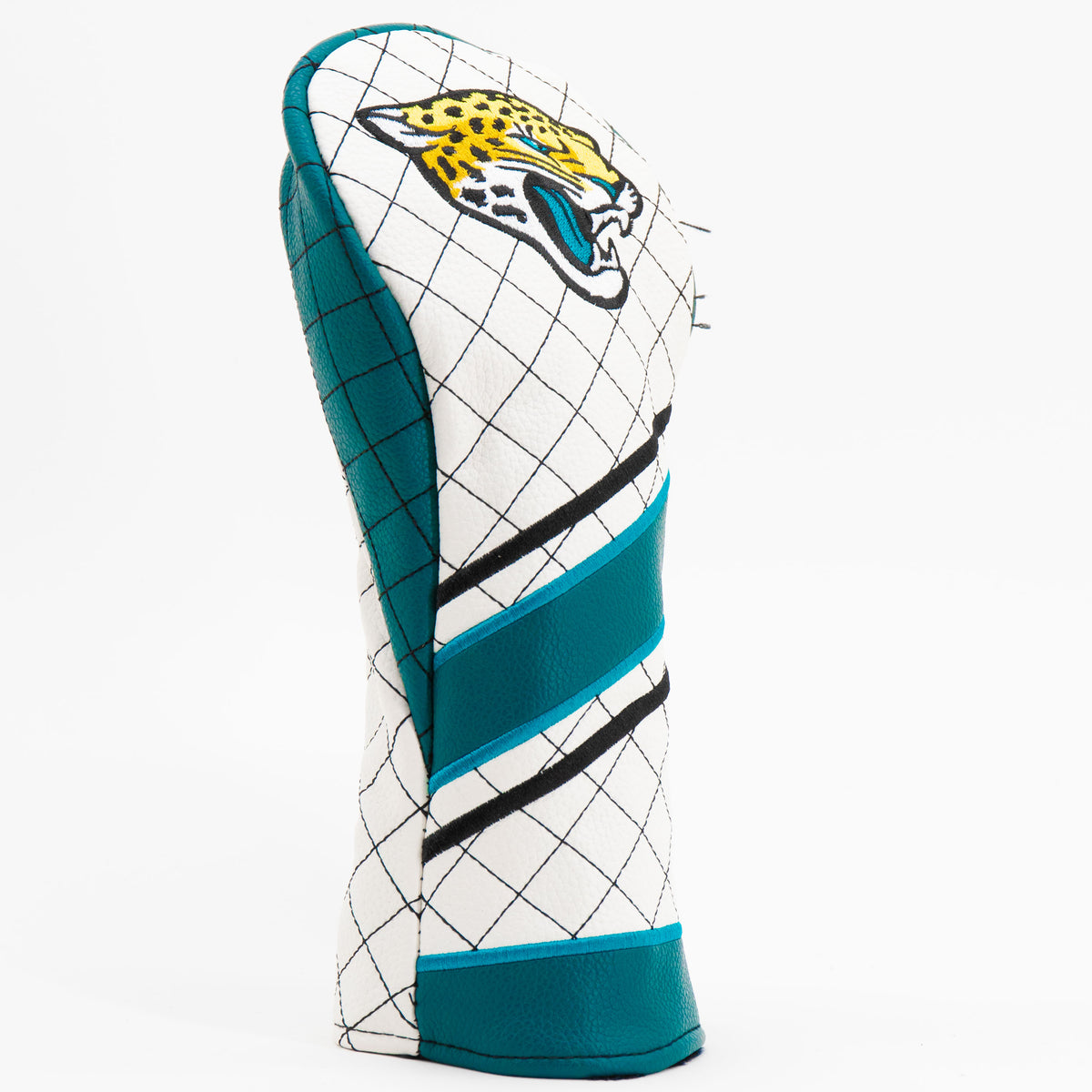 Jacksonville Jaguars Striped Fairway quilted headcover, angled view