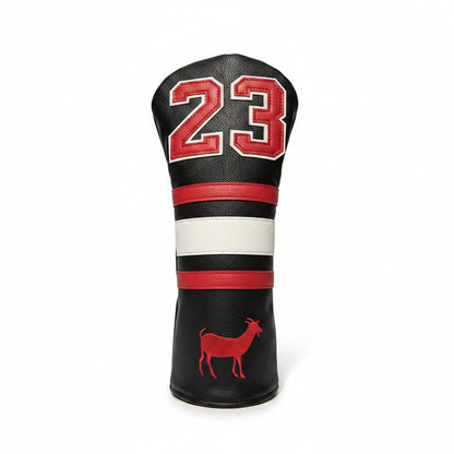 Golf club head cover with number 23 and deer design on grass