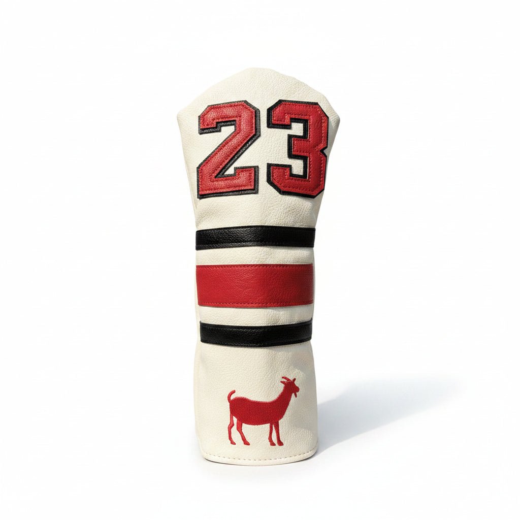 Golf club head cover with number 23 and deer design on grass