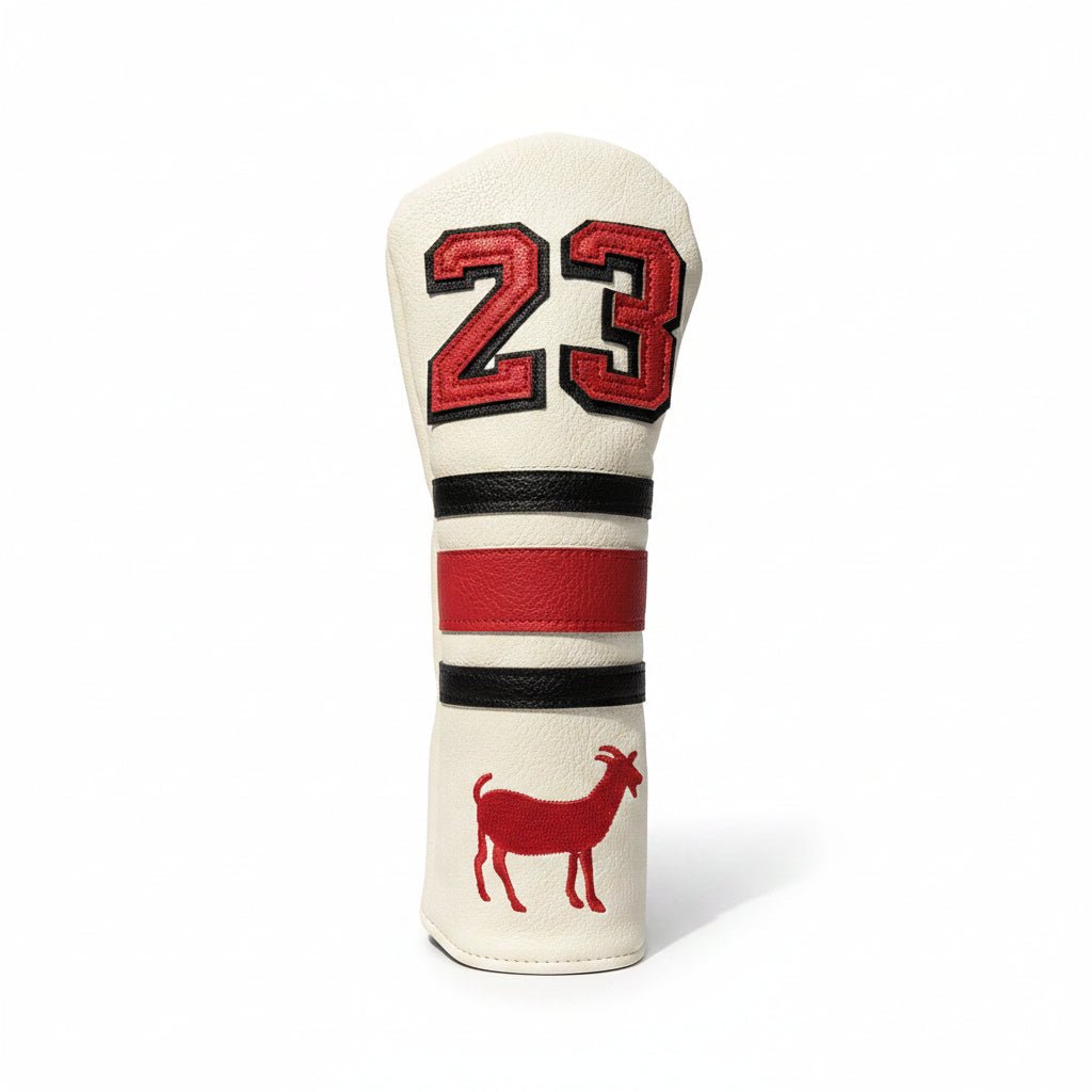 Golf club head cover with number 23 and deer design on grass