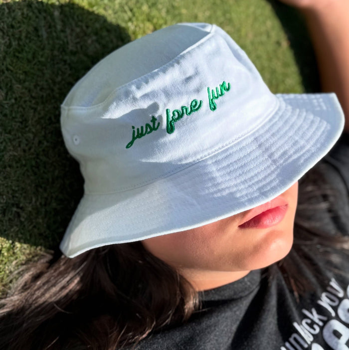 Just Fore Fun Embroidered Bucket Hat – Women’s Golf Hat with a Twist - Club Rehab