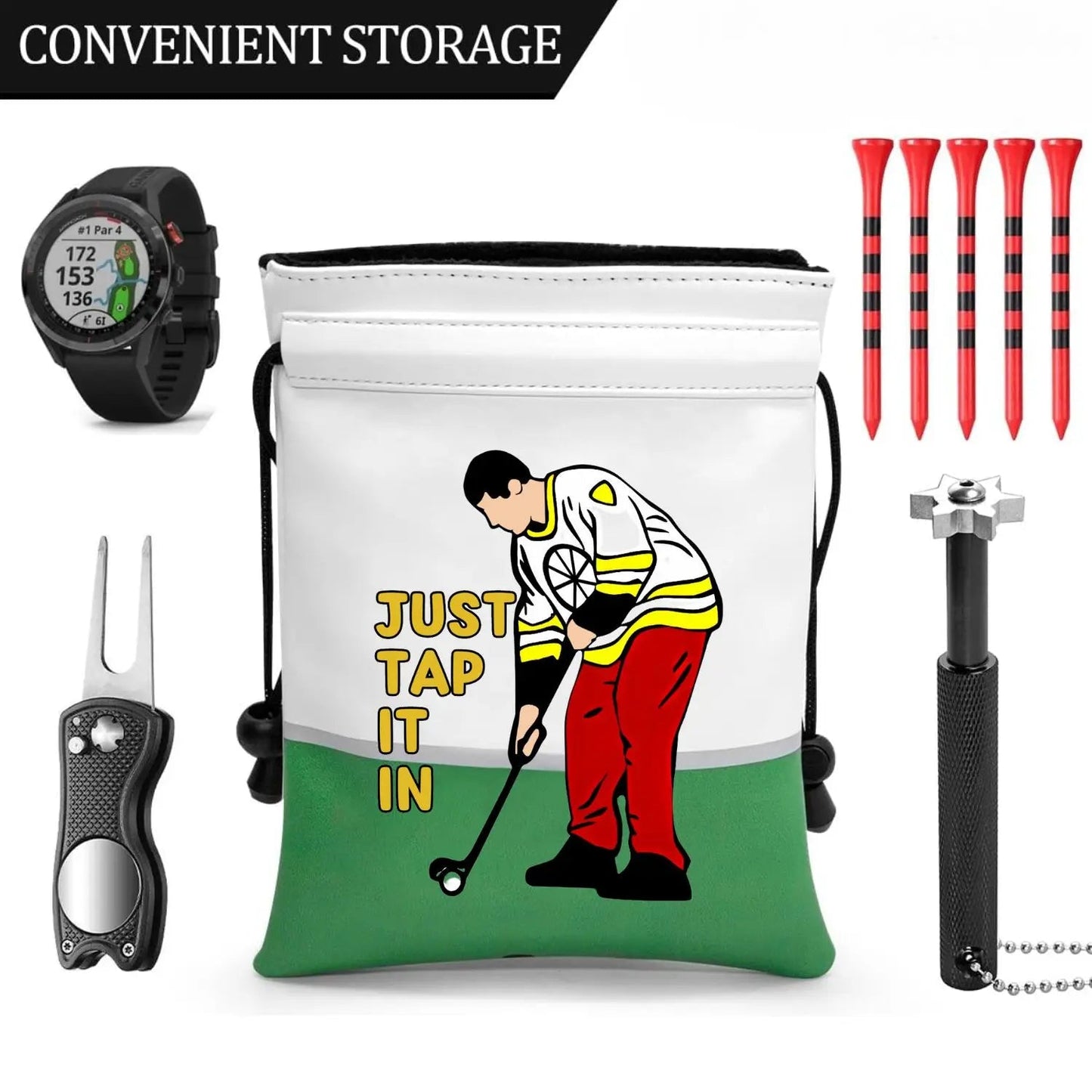 “Just Tap It In” Valuables Pouch – Happy - Inspired Golf Bag Essential - Club Rehab