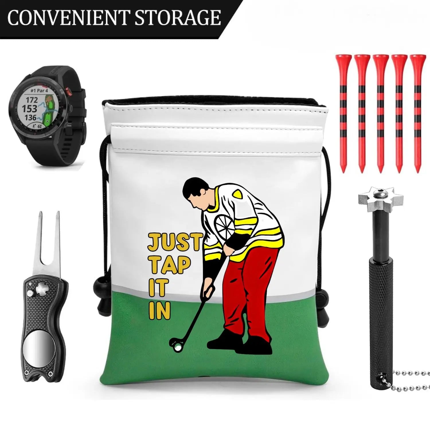 “Just Tap It In” Valuables Pouch – Happy - Inspired Golf Bag Essential - Club Rehab