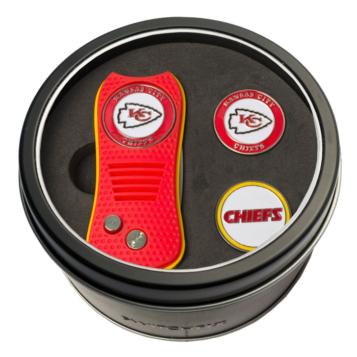 Kansas City Chiefs Switchblade divot tool and ball marker tin gift set