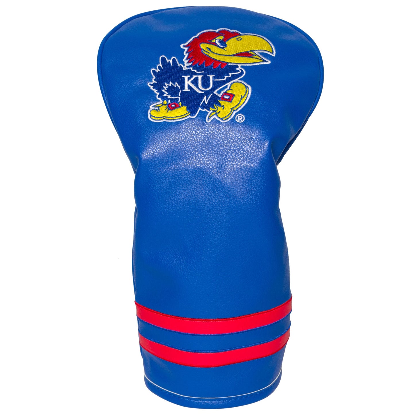 Blue golf club head cover with a logo on a white background