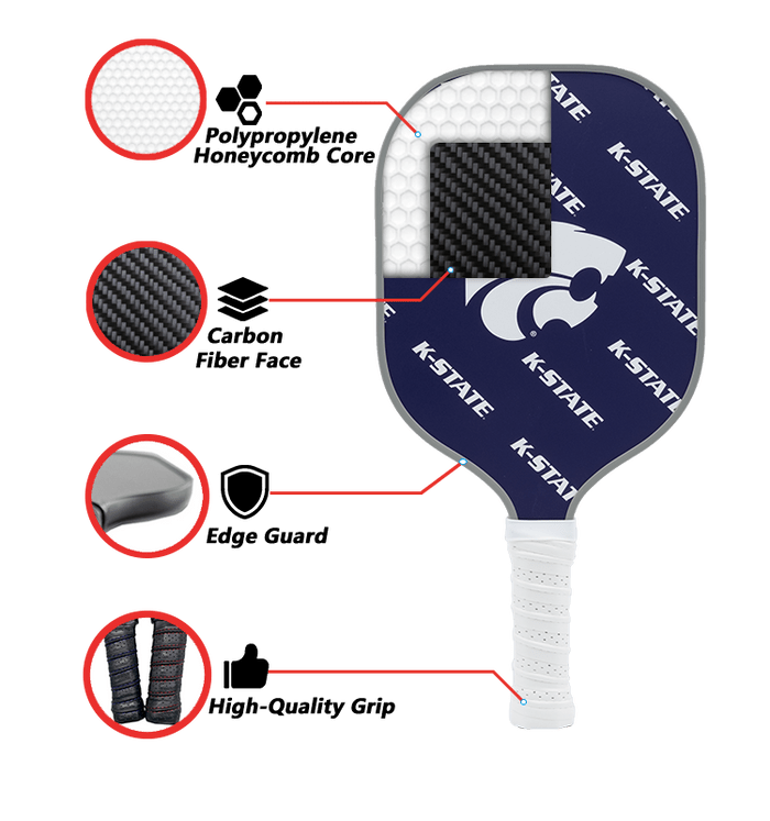 Kansas State Wildcats Pickleball Paddle | Carbon Fiber Face | 12mm Core - Club Rehab