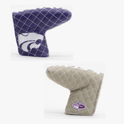 Kansas State Wildcats Split Quilted Blade Putter Cover, offset front and back views