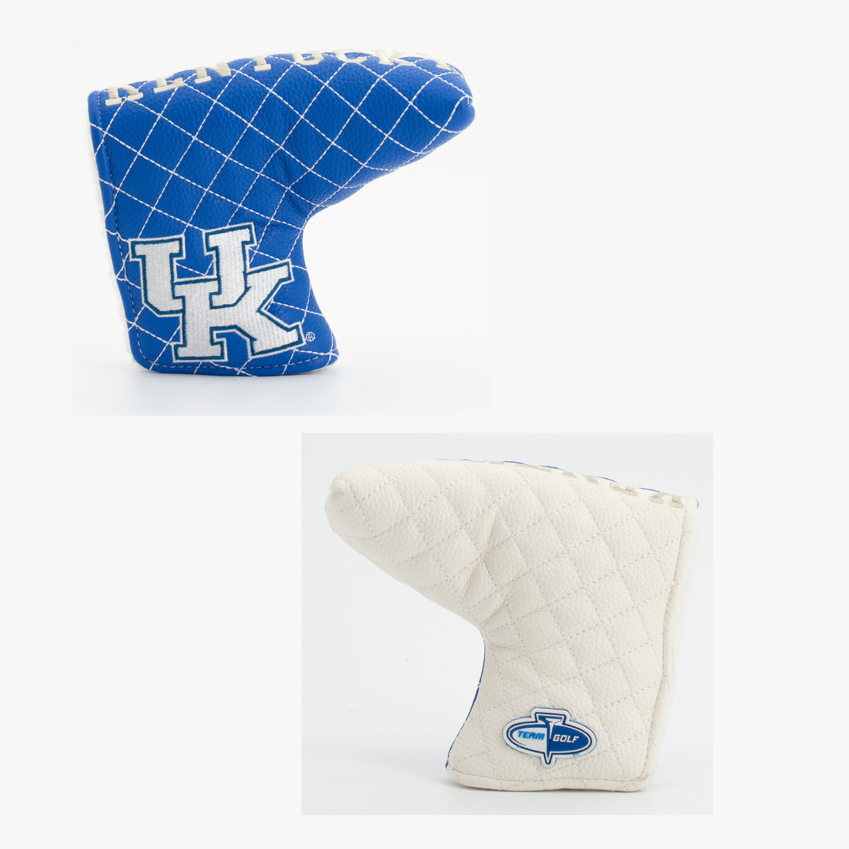 Kentucky Wildcats Split Quilted Blade Putter Cover, offset front and back views