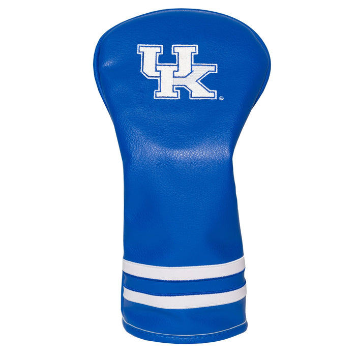 Blue golf head cover with 'UK' logo on a white background