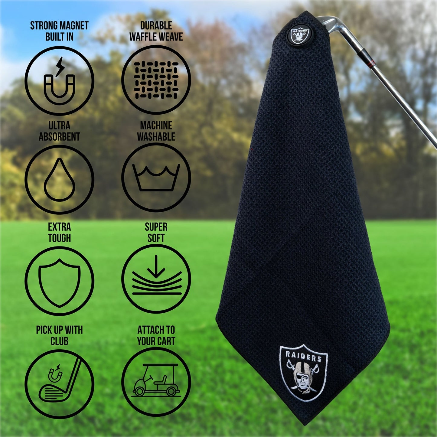 Las Vegas Raiders NFL Magnetic Embroidered Golf Towel – 15" x 15" - Club Rehab