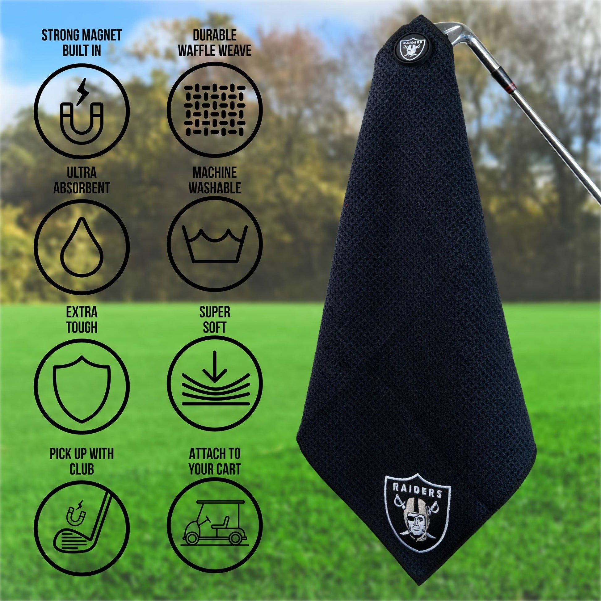 Las Vegas Raiders NFL Magnetic Embroidered Golf Towel – 15" x 15" - Club Rehab