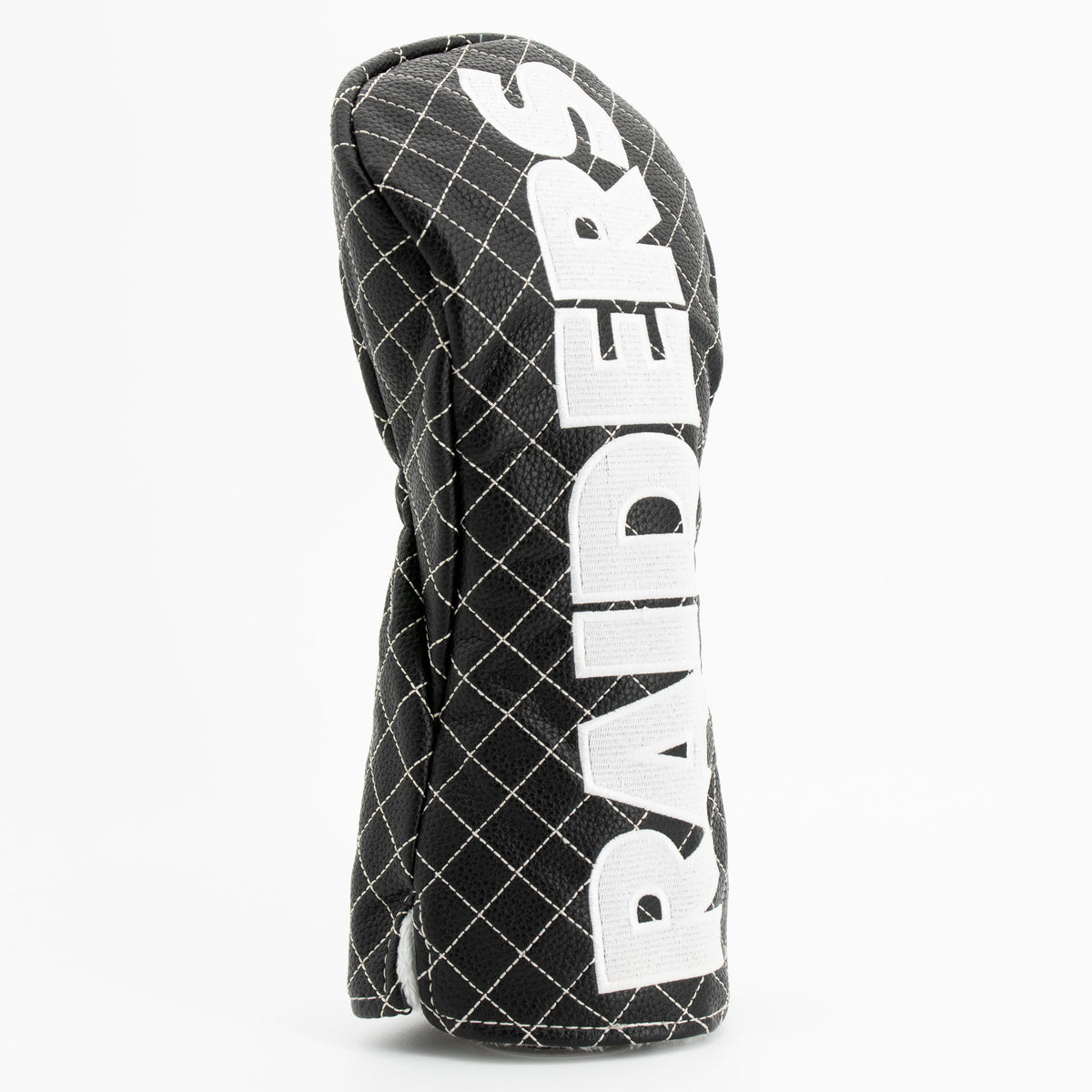 Las Vegas Raiders solid quilted driver headcover, close-up of diamond stitching and exterior texture