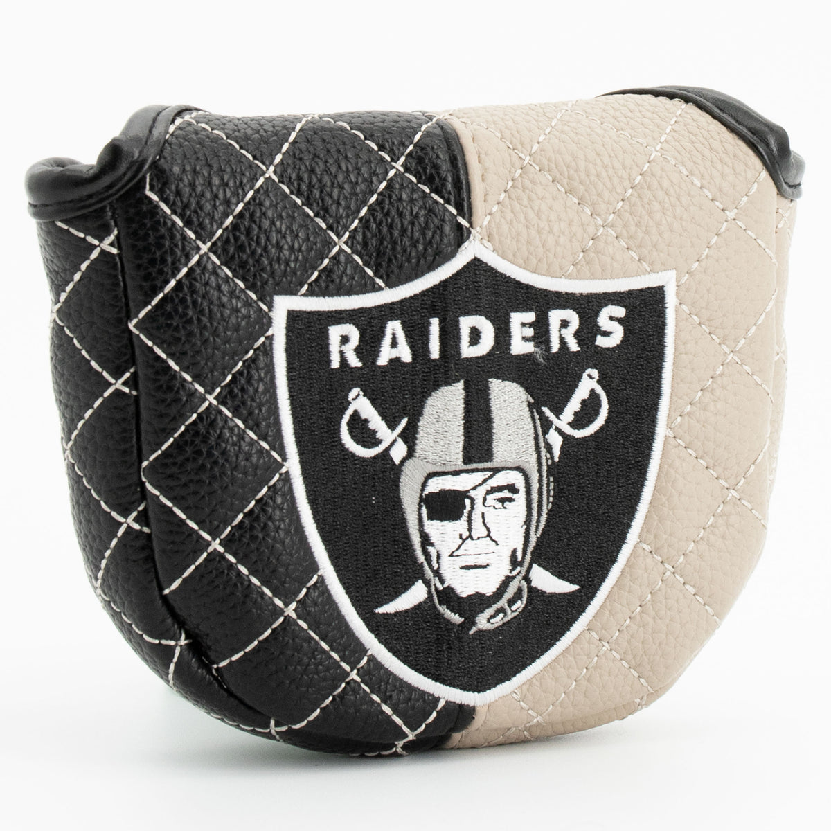 Las Vegas Raiders Split Mallet Putter quilted headcover, angled view