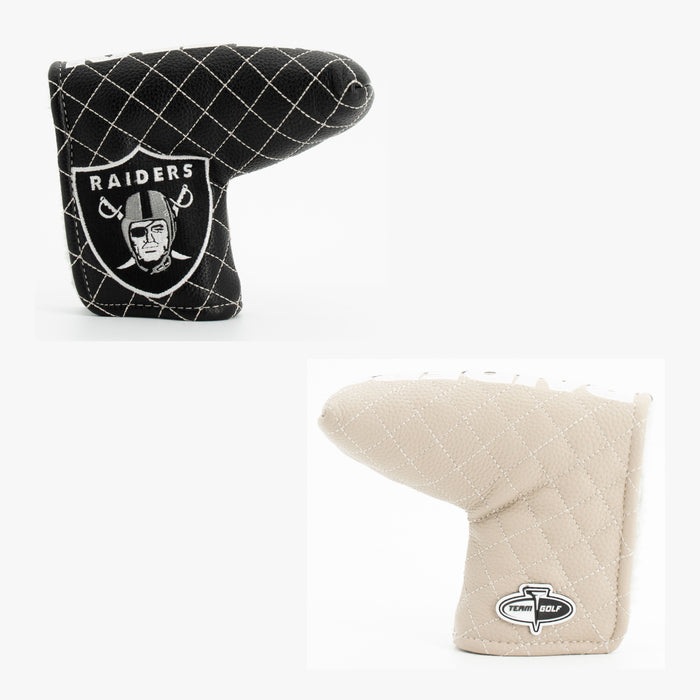 Las Vegas Raiders Split Quilted Blade Putter Cover, front and back views
