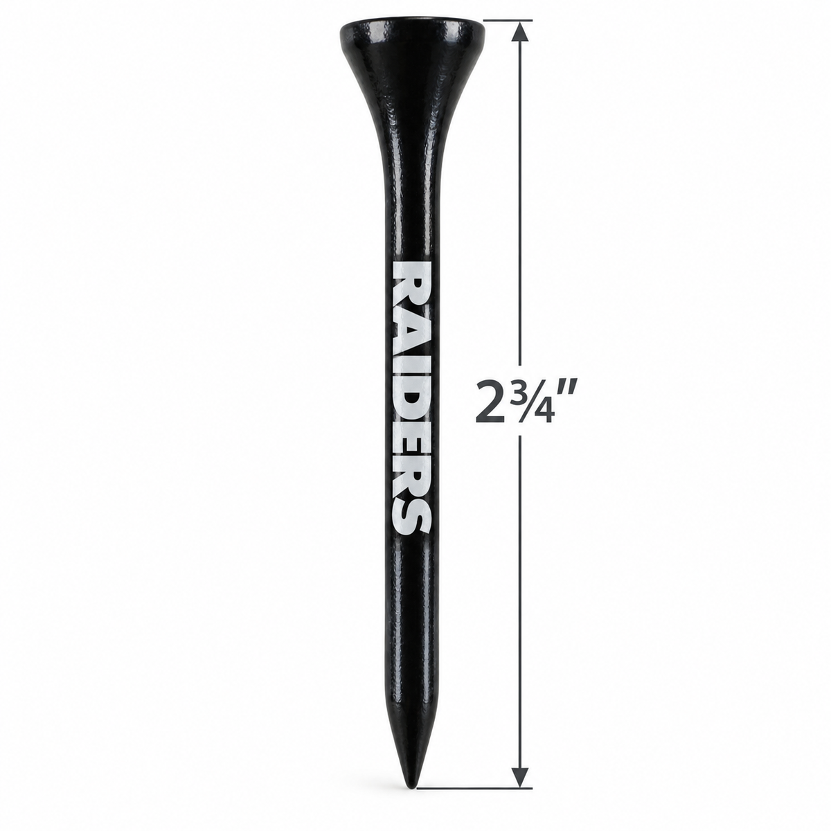 Las Vegas Raiders golf tee with a 2¾-inch height measurement.