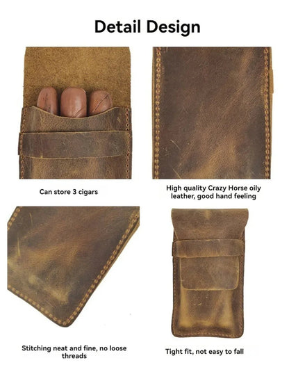 Leather Cigar Case Bag for 3 Cigars – Portable and Elegant Smoking Accessory - Club Rehab
