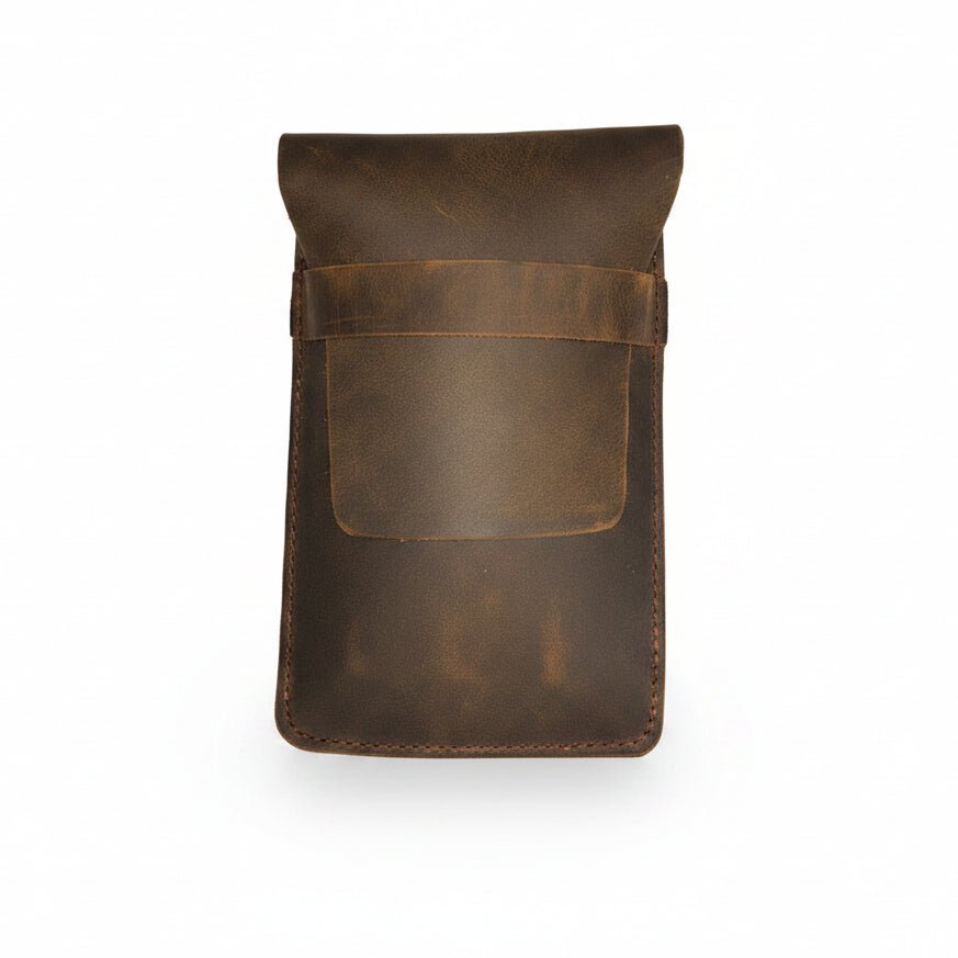 brown leather pouch on a white background