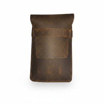 brown leather pouch on a white background