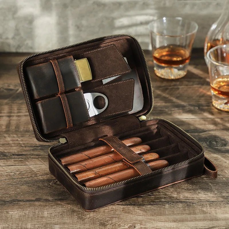 Leather Travel Cigar Humidor Box – Portable Cigar Case - Club Rehab - Cigar AccessoriesLeather Travel Cigar Humidor Box – Portable Cigar Case