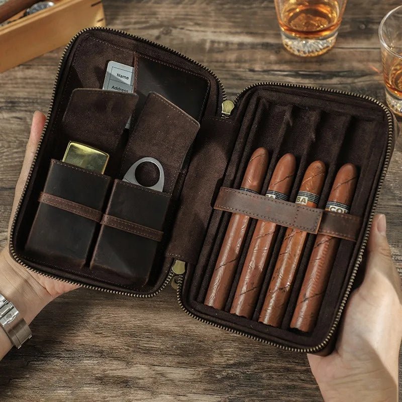 Leather Travel Cigar Humidor Box – Portable Cigar Case - Club Rehab - Cigar AccessoriesLeather Travel Cigar Humidor Box – Portable Cigar Case