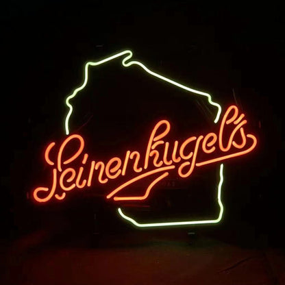 Leinenkugels Beer with Wisconsin Map Neon Signs - Club Rehab