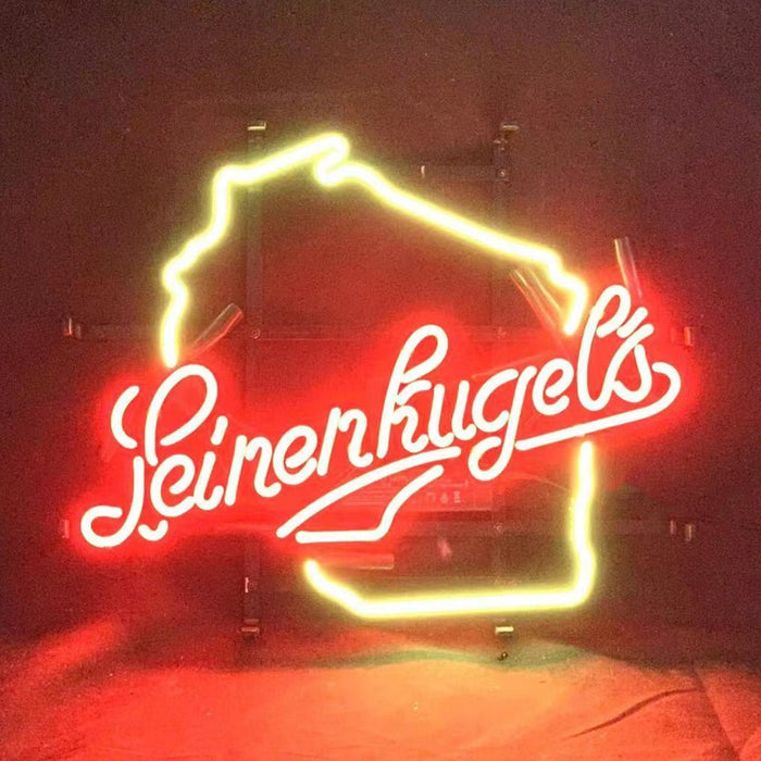 Leinenkugels Beer with Wisconsin Map Neon Signs - Club Rehab