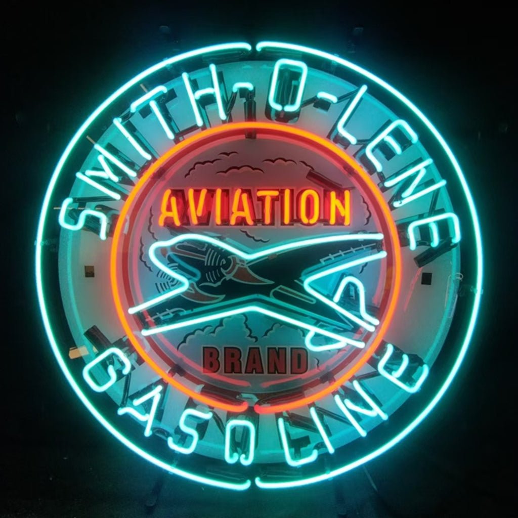 Light Blue Smith - o - lene Gasoline Aviation Brand Neon Signs Light - Club Rehab