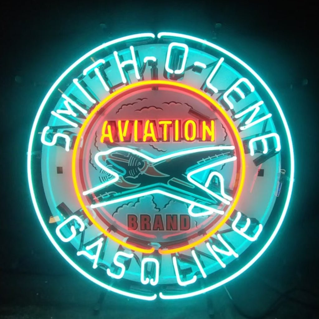 Light Blue Smith - o - lene Gasoline Aviation Brand Neon Signs Light - Club Rehab