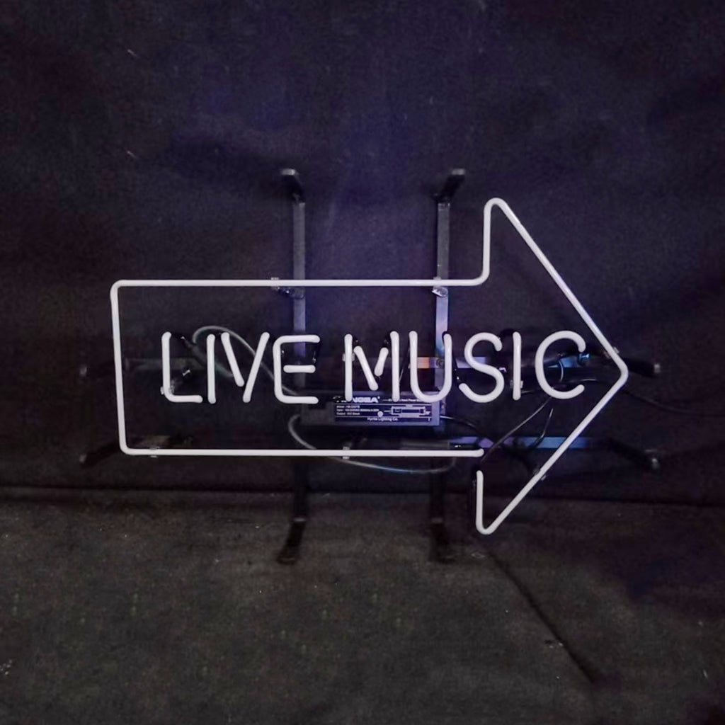 Live Music with Right Arrow Neon Signs - Club Rehab