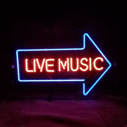Live Music with Right Arrow Neon Signs - Club Rehab