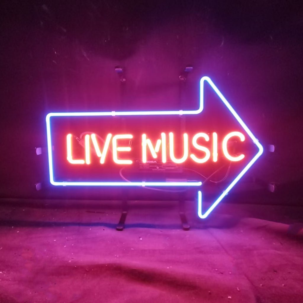 Live Music with Right Arrow Neon Signs - Club Rehab
