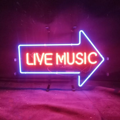 Live Music with Right Arrow Neon Signs - Club Rehab