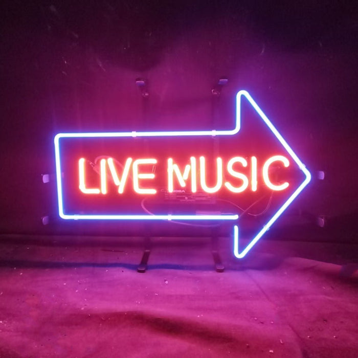 Live Music with Right Arrow Neon Signs - Club Rehab