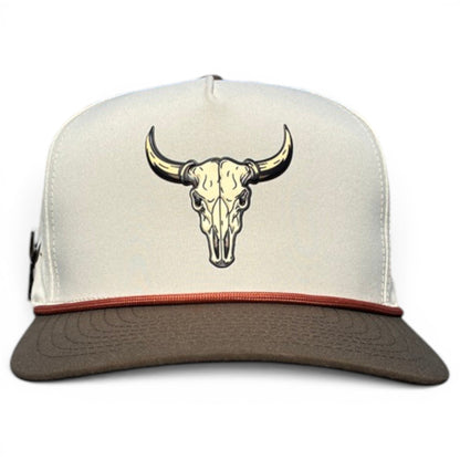 Longhorn Golf Hat | Snapback Cap | Built - in Magnetic Ball Marker Holder + Marker Included | Adjustable Tan Bull Skull - Club Rehab