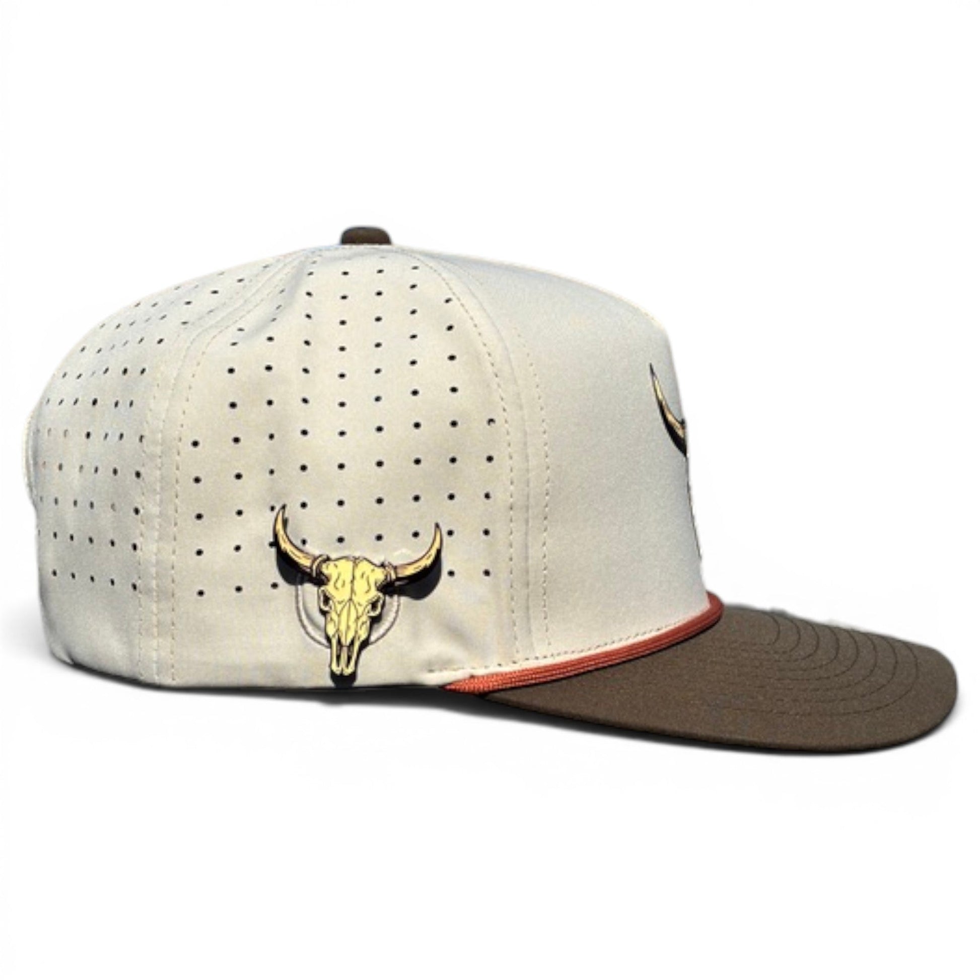 Longhorn Golf Hat | Snapback Cap | Built - in Magnetic Ball Marker Holder + Marker Included | Adjustable Tan Bull Skull - Club Rehab