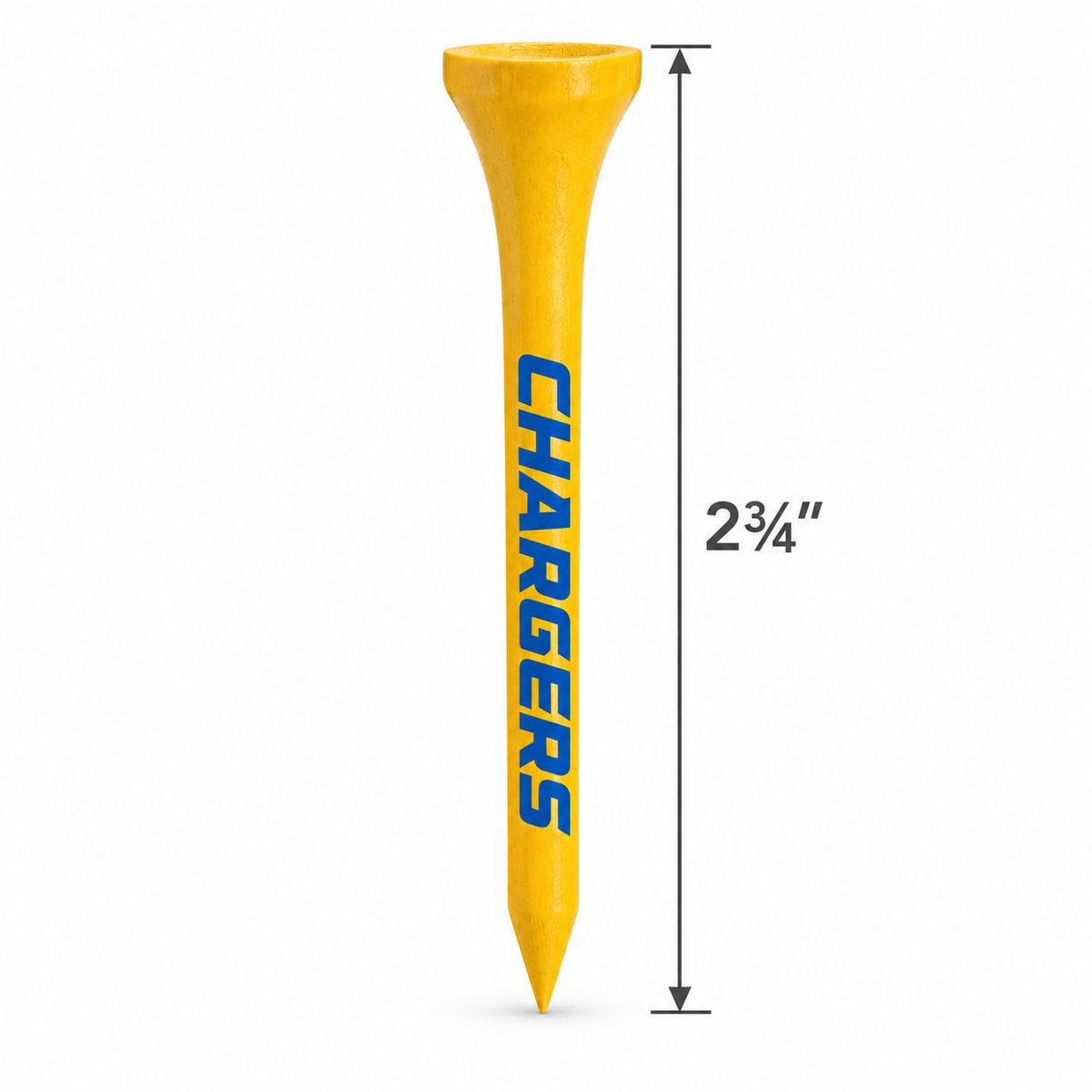 Los Angeles Chargers golf tee with a 2¾-inch height measurement.