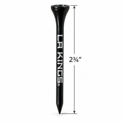 Black Los Angeles Kings golf tee with a 2¾-inch height measurement.