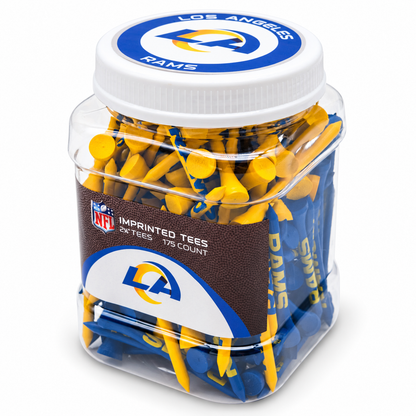 Close-up of the closed Los Angeles Rams 175-count tee jar.