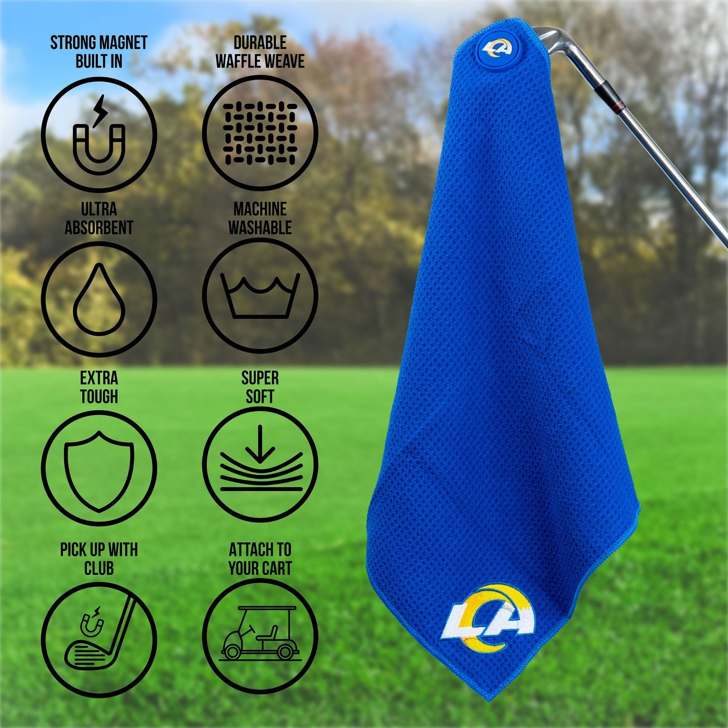 Los Angeles Rams NFL Magnetic Embroidered Golf Towel – 15" x 15" - Club Rehab
