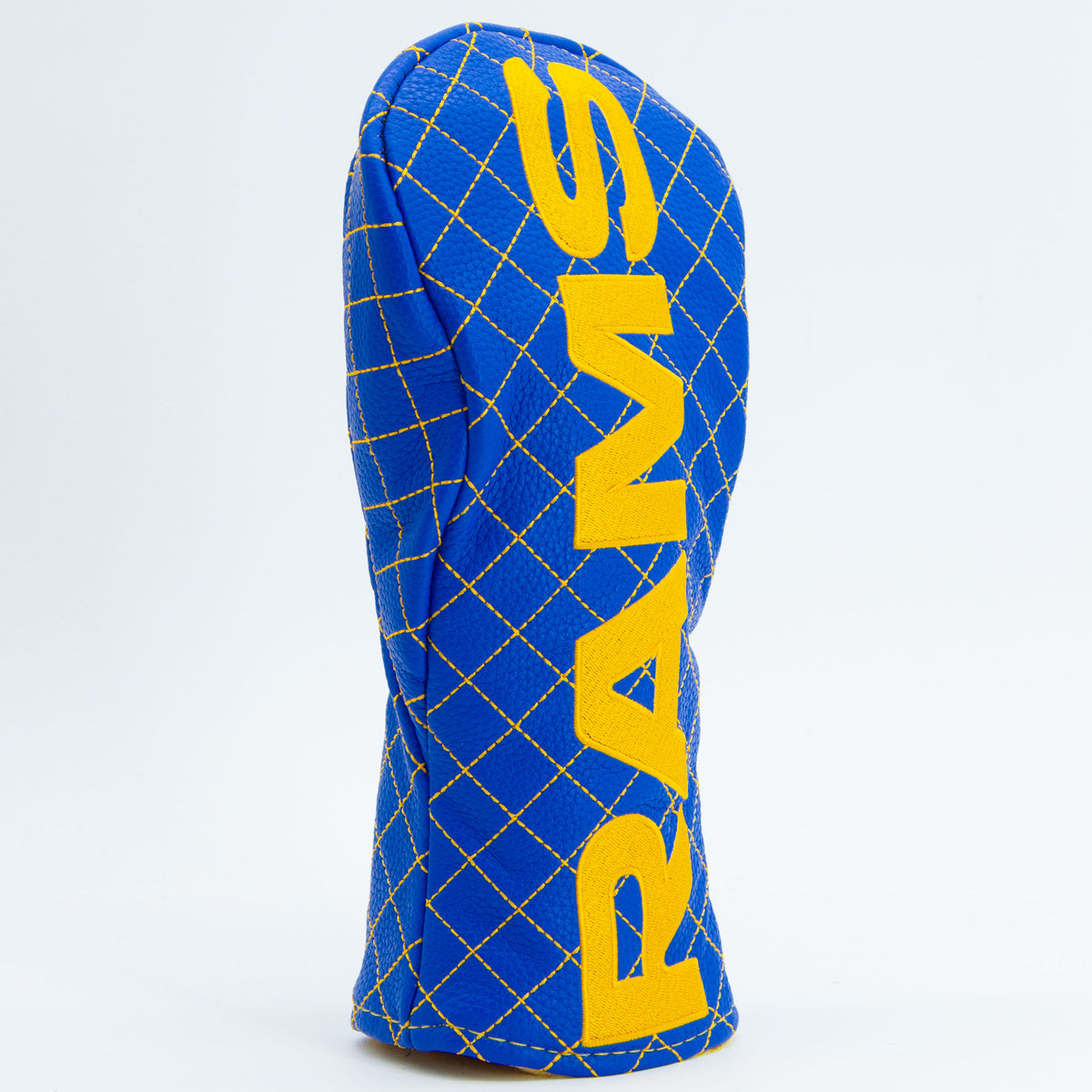 Los Angeles Rams Solid Quilted Fairway Headcover, close-up of the diamond stitching and textured exterior