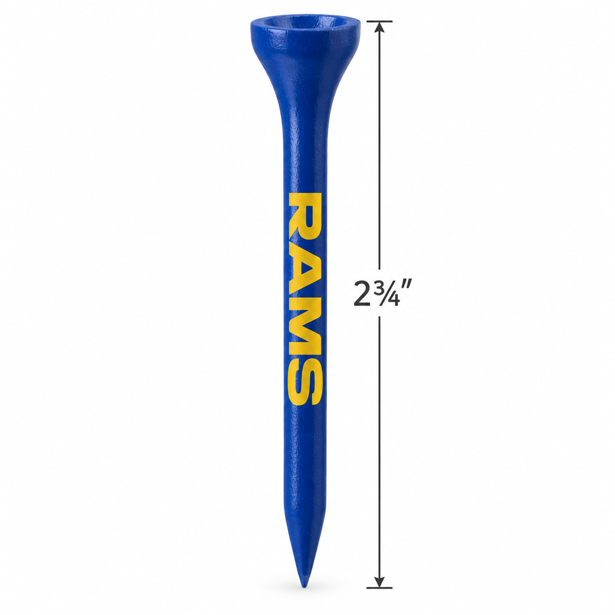 Los Angeles Rams golf tee with a 2¾-inch height measurement.
