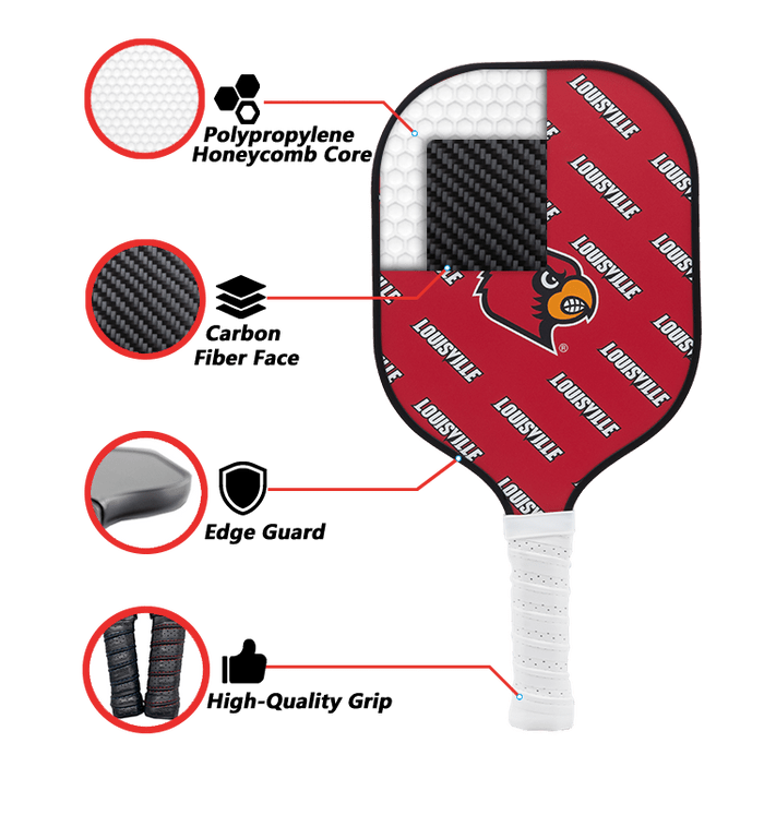 Louisville Cardinals Pickleball Paddle | Carbon Fiber Face | 12mm Core - Club Rehab